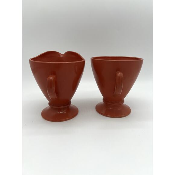 Vintage Hazel Atlas Glass Rust Orange Mid-Century Footed Open Creamer & Sugar - Picture 3 of 8